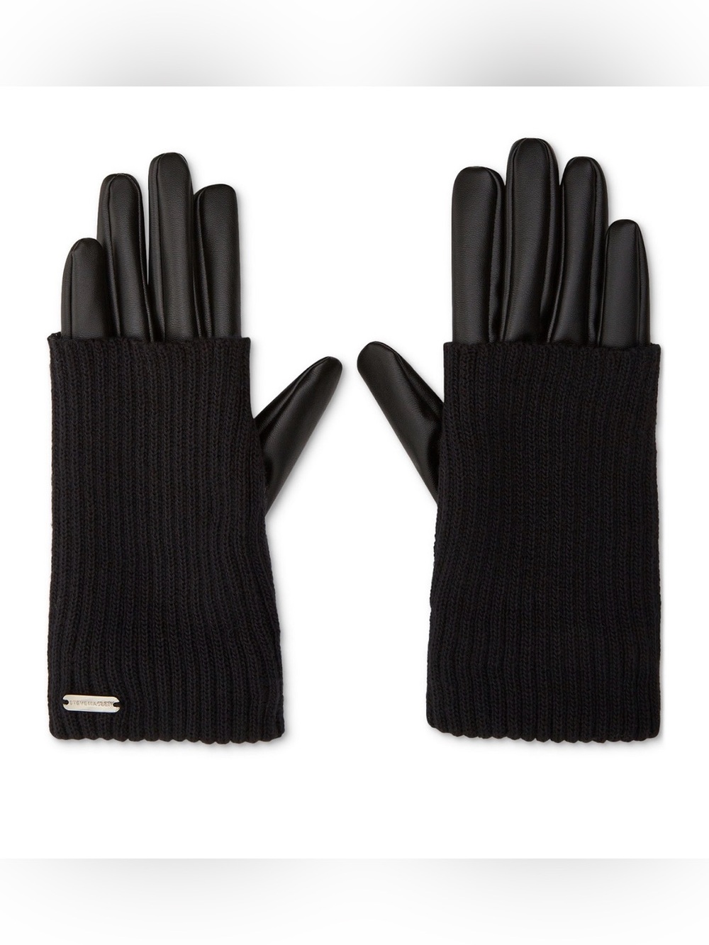 Steve Madden Black Knit & Faux Leather Touchscreen Gloves - Women NWT